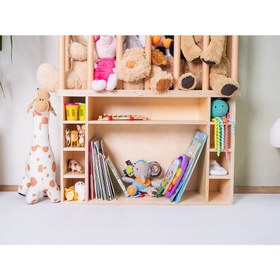 Resim Montessori Pelüş Oyuncak Depolama ve Geniş Kitaplık 