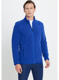 Resim AC&Co / Altınyıldız Classics 4A5221100014SKS3XL Standart Fit Fermuarlı Bato Yaka Polar Erkek Ceket Saks Mavisi 