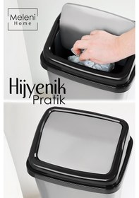 Resim Kapaklı Plastik Çöp Kovası - Ev Ofis Banyo Mutfak Çöp Kovası Gri 20 Litre Gri 