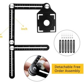 Resim Depolife Alüminyum Alaşımlı Açı Ölçer Cetvel Ölçüm Cihazı Kontur Şablon Delik Bulucu Ayarlı Cetvel 