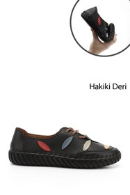 Resim Gönderi(r) Kadın Siyah Bağcıklı Hakiki Deri Comfort Ayakkabı 