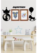 Resim Çocuk Odası İçin Ahşap Tasarım Dekor Supermen Duvar Süsü Tablo Aksesuar Pano Sticker Seti 