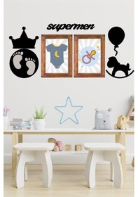 Resim Çocuk Odası İçin Ahşap Tasarım Dekor Supermen Duvar Süsü Tablo Aksesuar Pano Sticker Seti 