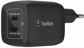 Resim Belkin Çift USB-C Duvar Şarj Cihazı 45W, iPhone 14, 13, 12, Pro, Pro Max, iPad Pro 12.9, 11, MacBook, Galaxy S23, S23+, Ultra, Tab ve daha fazlası için GaN Teknolojili PD 3.0 Hızlı Şarj 