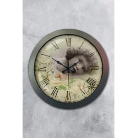 Resim Bahat Salon Ofis Duvar Saati Gri Metal Çerçeve 36 cm 