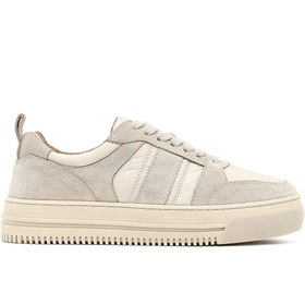 Resim Derimod Kadın Bej Bağcıklı Kalın Tabanlı Desenli Deri Sneaker 25AFD142114 