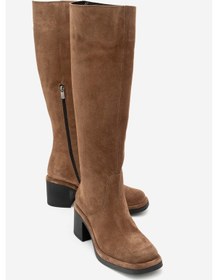 Resim Fros Taba Süet Hakiki Deri Kadın Kalın Topuklu Çizme Taba 