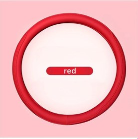 Resim Xuweiwei 1 Adet Nappa Pu Deri Delikli Dikişli Kaymaz Nefes Alabilir 15 İnç Direksiyon Kılıfı Kırmızı Kırmızı 