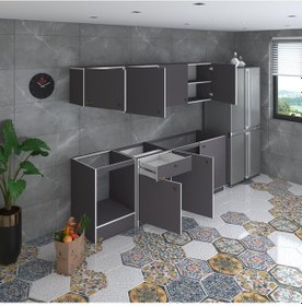 Resim Kenzlife Hazır Mutfak Seti Nayakan Gri 240 Cm Genişlik Üst Tezgahsız Ankastre Fırın Modüllü 