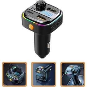 Resim Aft-13 Wireless, 3.1A 2xusb, Tf Kartlı Type-C, Rgb Işıklı Fm Transmitter 