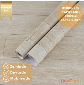 Resim Technosmart 60 500cm Kendinden Yapışkanlı Parke Görünümlü Premium Zemin Duvar Kağıdı Dolap Kaplama Krem 
