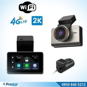 Resim 4g Uzaktan İzlemeli 2 Kameralı 2k+1080p Yüksek Çözünürlüklü Dashcam Kamera 