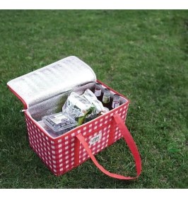 Resim EC Shop Alas Termo Lüks Piknik Çantası Kırmızı Ekoseli 35 x 20 x 20 cm 