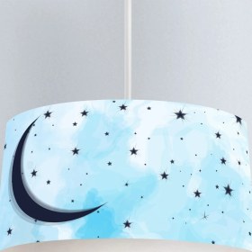 Resim instababyrooms Mavi Ay ve Yıldız Desenli Çocuk Odası Dijital Baskılı Sarkıt Avize 
