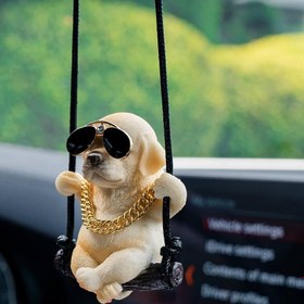 Resim 1 adet Labrador Retriever Araba Arka Görüş Aynası Asılı Süs - Sevimli Sallanan Köpek Kolye Altın Zincir ile, Ayarlanabilir Halat Uzunluğu, Reçine Malzeme, Erkekler ve Kadınlar için Mükemmel Araç Dekoru, Köpek Dekoru 