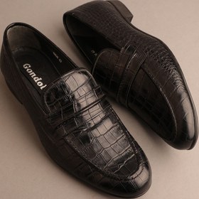 Resim Gondol Erkek Hakiki Deri Klasik Kösele Siyah Croco 43 Ttx.104 