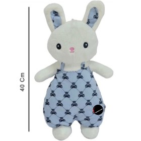 Resim Sevimli Tulumlu Tavşan Peluş Oyuncak 40 Cm Hediyelik Uyku Arkadaşı Mavi 