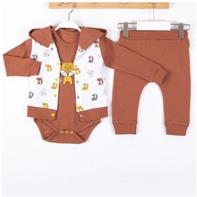 Resim 3-12 Ay Erkek Bebek Takımı Littie Hırkalı 3'lü Kahverengi Kahverengi 