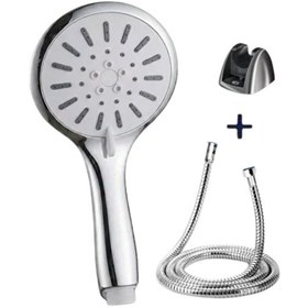 Resim Muratech Krem Duş Başlığı Seti 4 Kademeli El Duşu Spiral Hortumlu Banyo Seti 
