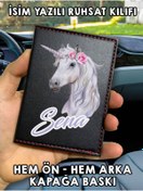 Resim senada Unicorn Ön Arka Baskılı Oto Araç Ruhsat Kabı Kartlık Deri İsim Yazılı Kişiye Özel Cüzdan 