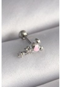 Resim 316l Çelik Gümüş Renk Zirkon Taş Detay Pembe Kalp İşleme Tragus Piercing Çok Renkli 