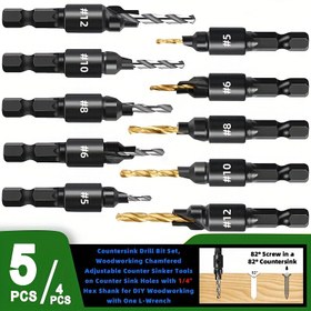 Resim 4/5 adet Ahşap İşleme İçin Sondaj Ucu Seti, 1/4" Altıgen Sap ile DIY Ahşap İşleri için Bir L-Açma Anahtarı #5 #6 #8 #10 #12 