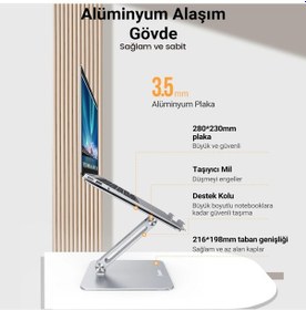 Resim Juo Alüminyum Notebook Standı Yükseklik Ve Eğim Ayarlı Ergonomik Metal Laptop Standı 