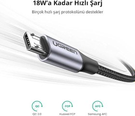 Resim Ugreen Örgülü Micro-USB & USB-A Data ve Şarj Kablosu, 1 Metre, Beyaz 
