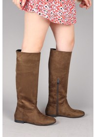 Resim İlse Düz Süet Çizme Haki-7691 Haki 