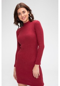 Resim Modadua Kadın Bordo Kaşkorse Balıkçı Yaka Uzun Kollu Bodycon Mini Elbise 