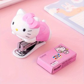 Resim Merhaba kedi için sevimli Sanrio mini stapler seti - Eğlenceli hediye ve şık düzenleme için çift renk seçeneği - Ofis, ev, okul malzemeleri için 1000 stapler içerir, sevimli stapler, ofis malzemeleri, oynak tasarım, dayanıklı plastik 