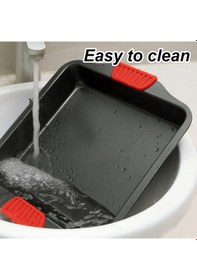 Resim Qerhome Silikon Saplı Kare Fırın Tepsisi Metal Yanmaz Yapışmaz 30 Cm Siyah 