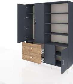 Resim Hyperion Gardrop 7 Raflı 2 Çekmeceli Tek Askılı 176x44x221 Antrasit-antrasit/çam Antrasit/çam 