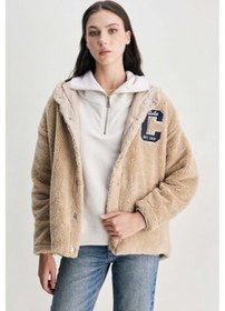 Resim Servılle Koyu Bej Çıtçıtlı Nakışlı Oversize Kadın Ceket Koyu Bej 