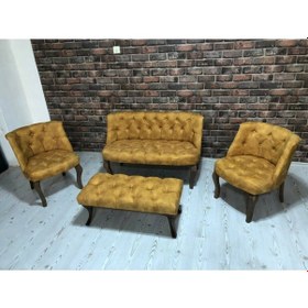Resim Sarı Çay Seti Berjer Koltuk Takımı 2+1+1 Koltuk Ve Bench Bank 