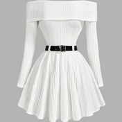 Resim Kadınlar İçin Zarif Omuz Düşük Tek Omuzlu Elbise - Vücuda Oturan, Dar Kesim, Düz Renk Uzun Kollu, Parti, Ofis ve Günlük Kullanıma Uygun, Şık ve Rahat Kombinler - İlkbahar/Sonbahar Kadın Giyim, Parti Kıyafetleri, Sofistike Stil, Kaliteli Dikiş 