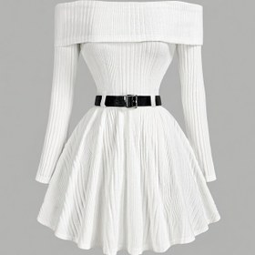 Resim Kadınlar İçin Zarif Omuz Düşük Tek Omuzlu Elbise - Vücuda Oturan, Dar Kesim, Düz Renk Uzun Kollu, Parti, Ofis ve Günlük Kullanıma Uygun, Şık ve Rahat Kombinler - İlkbahar/Sonbahar Kadın Giyim, Parti Kıyafetleri, Sofistike Stil, Kaliteli Dikiş 