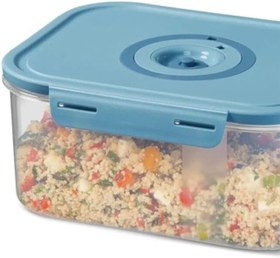 Resim Seoul Taze Vakumlu Saklama Kabı, Polipropilen Malzeme, Mavi Kapaklı, 900 ML Hacimli, Mikrodalga ve Bulaşık Makinesi Uyumlu, 19 x 13 x 8 CM 