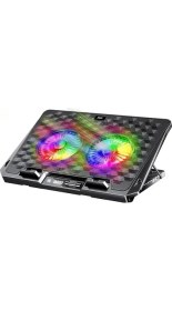 Resim Odin Rgb Işıklı Gaming 2200RPM Çift Fan LED Display Laptop Notebook Soğutucu Stand 