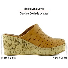 Resim Erkan Saçmacı Aria Taba Hakiki Dana Derisi Önü Kapalı Mantar Taban Görünümlü Dolgu Topuklu Terlik Taba 