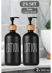 Resim 2 Adet Banyo Sıvı Sabunluk - Cam Losyon Şampuan Şişesi 500 Ml - Siyah 