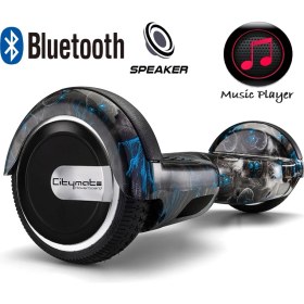 Resim Citymate Elektrikli Kaykay Hoverboard Bluetooth Hoparlörlü 6.5 Inch Akıllı Dengeli - Siyah Kurukafa Grafiti Desenli 