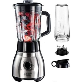Resim Russell Hobbs Blender [çok Yönlü, Güçlü ve Hızlı] Temel (Blender, 1.5l Büyük Kapasiteli Cam Kase + Portatif Su Kabağı, Turbo, Kolay Kullanım ve Temizleme) Smoothie Blender 23821-56 