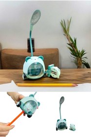 Resim Menuzer Sevimli Ayıcık Çocuk Masa Gece Lambası - Hazneli Kalem Traşlı Kalemlik Masa Lambası 