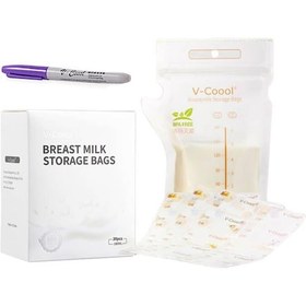 Resim Konesam V-coool 180ml Süt Saklama Torbası, Kolay Döküm Ağızlı, Sızdırmaz Çift Fermuar, 30 Adet + Etiket Ve Kalem Seti 