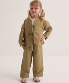 Resim Unisex Çocuk Dökümlü Pamuklu Beli Lastikli Pantolon Yeşil - 4-5 Yaş 