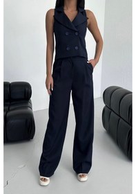 Resim Defymoda Şal Yaka Düğmeli Yelek Lacivert 