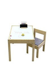 Resim Masal Oyuncak Ahşap Çocuk Masası Sandalyeli Yaz Sil Yüzey 