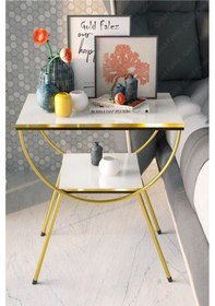 Resim Yan Sehpa Komodin Metal Ayak Çift Gold Beyaz 1975 