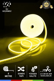 Resim CSled 12V İç ve Dış Mekan Sarı Neon LED Şerit - 5 Metre Esnek Silikon Neon (2.5 Cm’de Bir Kesilebilir) 